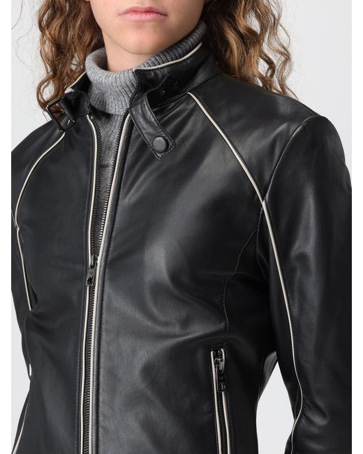 Emporio Armani Black Nappa Leather Jacket With Contrasting Edges