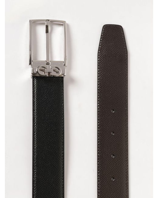 Ferragamo Black Gancini Reversible Hammered Leather Belt for men