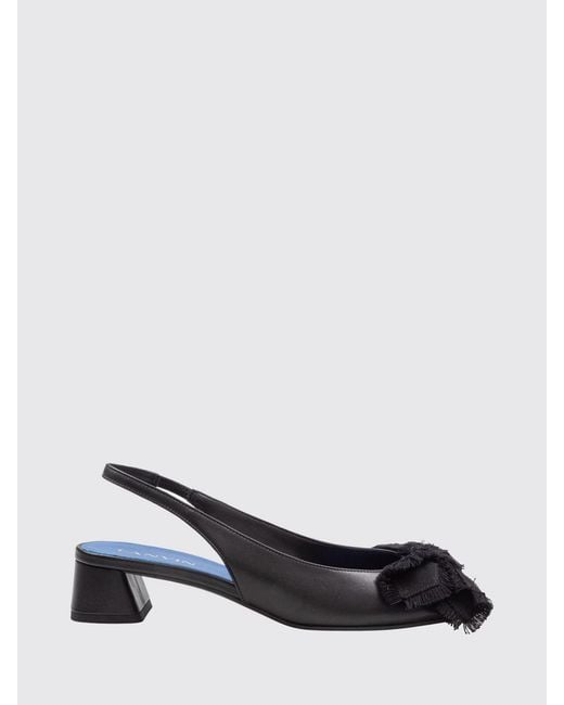 Lanvin White Smooth Leather Slingback Ballet Flats With Round Toe And Grosgrain Bow
