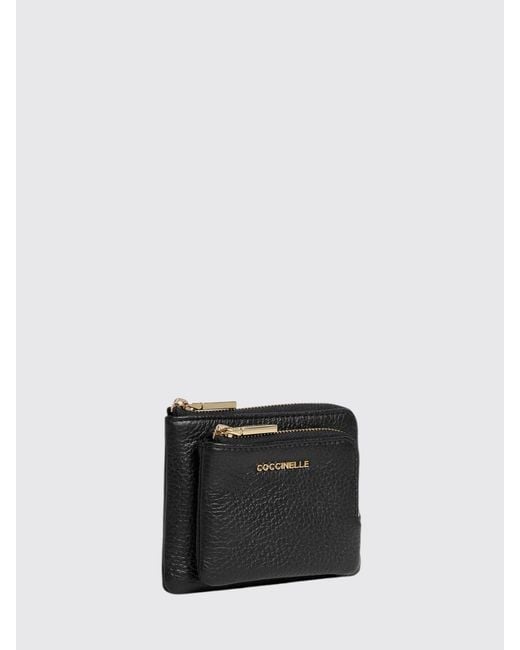 Coccinelle Black Metallic Small Grained Leather Credit Card Holder