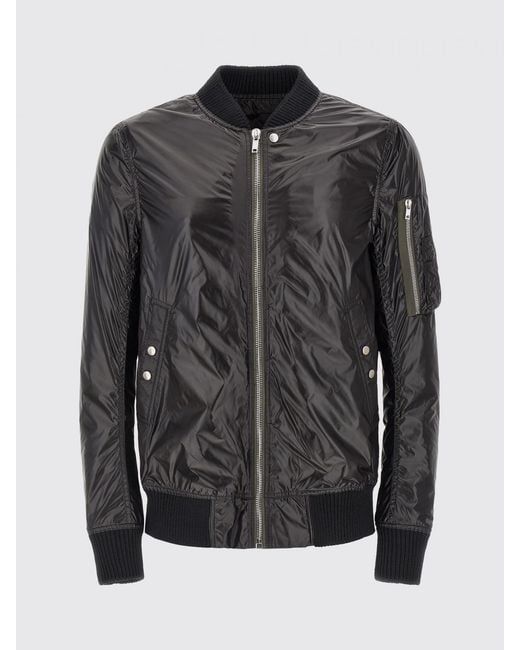 Rick Owens Black Shiny Crinkled Nylon Bomber Jacket for men