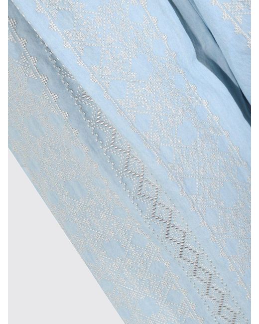 Semicouture Blue Jhonny Embroidered Cotton Palazzo Trousers