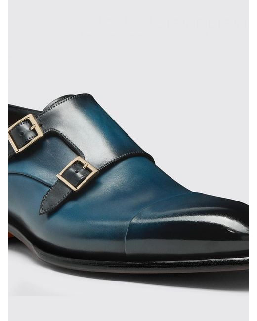 Santoni Blue Leather Monk Strap for men