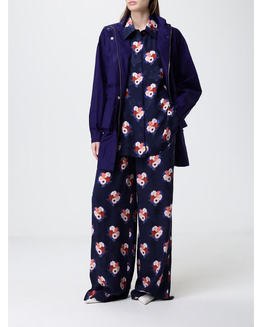 Fendi Blue Silk Palazzo Trousers With Floral Print