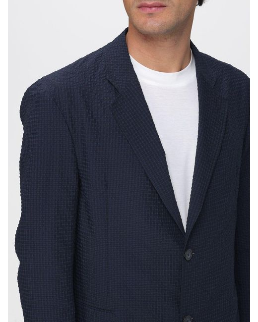 Emporio Armani Blue Single-Breasted Polyester Blazer for men