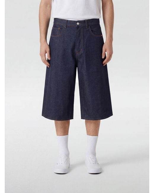 AMISH Blue Five-Pocket Knee-Length Denim Bermuda Shorts With Belt Loops for men