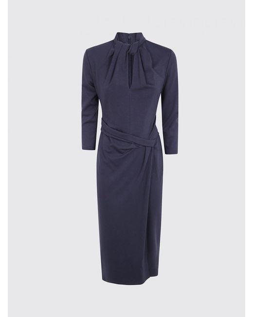Giorgio Armani Blue Long-Sleeved Midi Sheath Dress