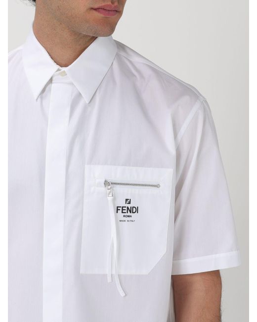 Camicia in cotone con logo di Fendi in White da Uomo