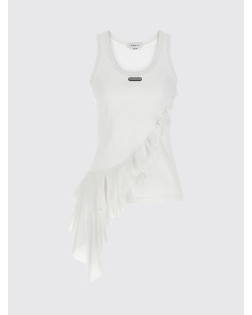 McQueen White Asymmetric Cotton Top With Ruffles