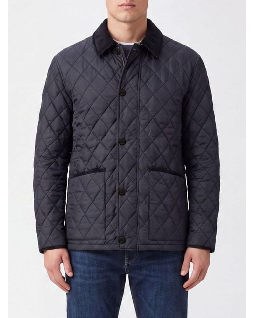 Burberry Blue Quilted Nylon Jacket With Velvet Collar And Check Lining for men