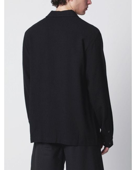 Séfr Blue Long-Sleeved Wool Blend Shirt With A French Collar for men