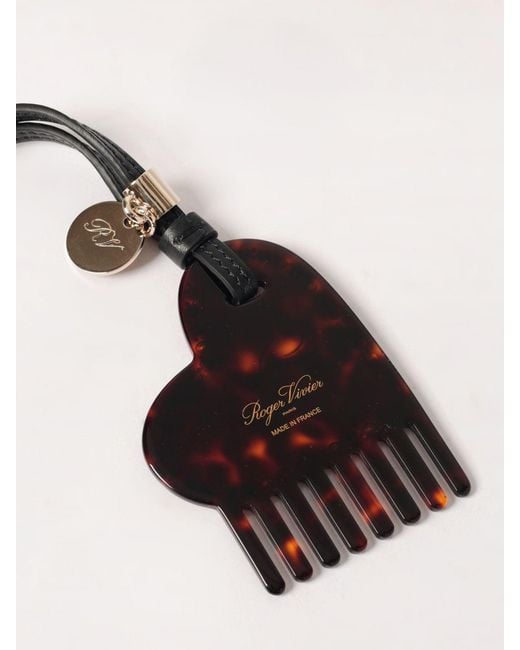 Roger Vivier Natural Leather And Resin Keychain With Rhinestones