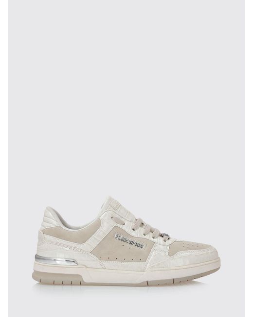 Philipp Plein White Suede And Crocodile Print Leather Sneakers for men