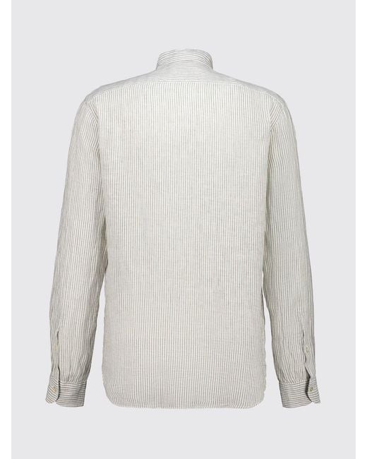 Boglioli Gray Striped Linen Slim Fit Shirt With Mandarin Collar for men
