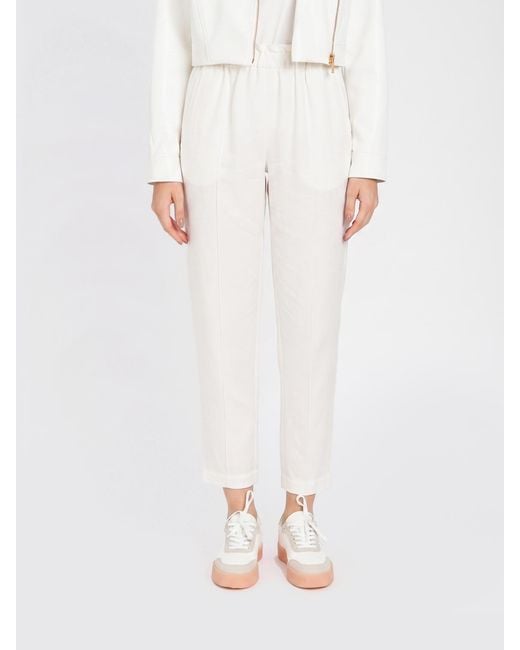 Twinset White Linen Blend Slim Fit Trousers