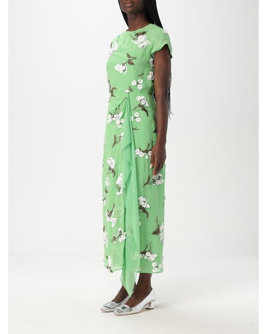 Erdem Green Elegant Floral Print Dress With Drape Detail