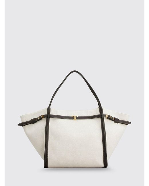Tod's Natural Medium Canvas And Leather Shopping Bag