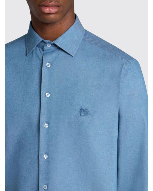 Etro Blue Basic Cotton Shirt for men