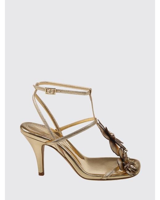 Zimmermann Natural Belara Laminated Leather Sandal With Applied Flowers