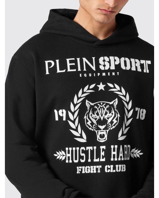 Philipp Plein Black Graphic Print Cotton Hoodie With Dropped Shoulders for men