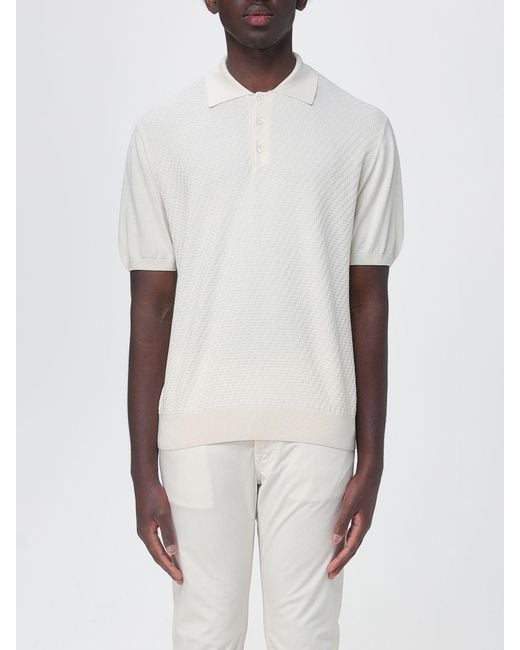 Canali White Cotton Blend Knit Polo Shirt for men