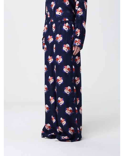 Fendi Blue Silk Palazzo Trousers With Floral Print