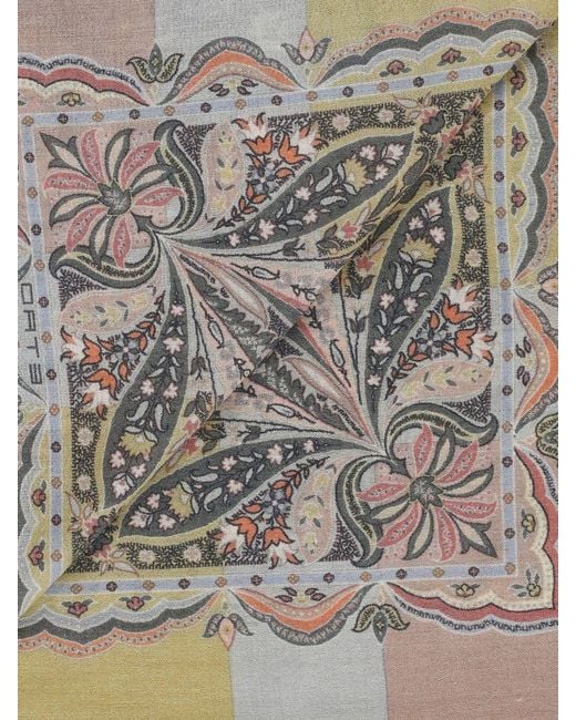 Bufanda Cuadrada De Seda, Cachemir Y Lana Con Estampado Paisley Etro de color Gray