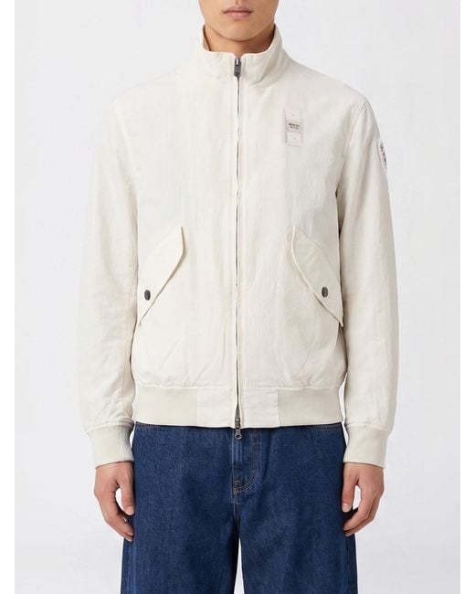 Blauer White Cotton Bomber Jacket With Zip for men