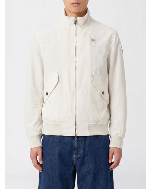 Blauer White Cotton Bomber Jacket With Zip for men