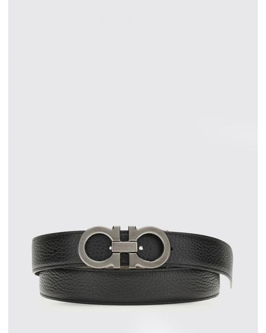 Ferragamo Gray Gancini Grained Calfskin Belt for men
