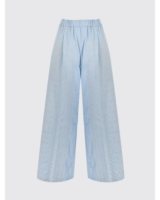 Semicouture Blue Jhonny Embroidered Cotton Palazzo Trousers