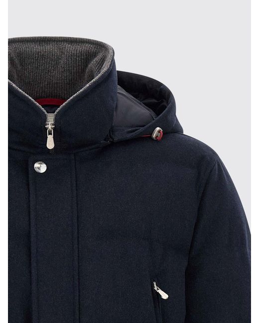 Brunello Cucinelli Blue Padded Wool Parka With Detachable Hood for men