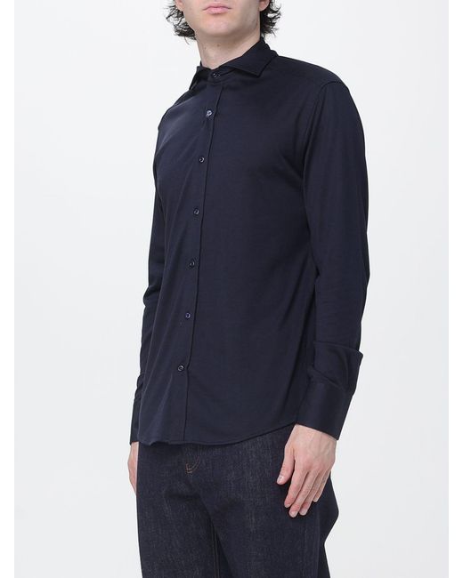 Brunello Cucinelli Blue Slim Fit Cotton And Silk Shirt With French Collar for men