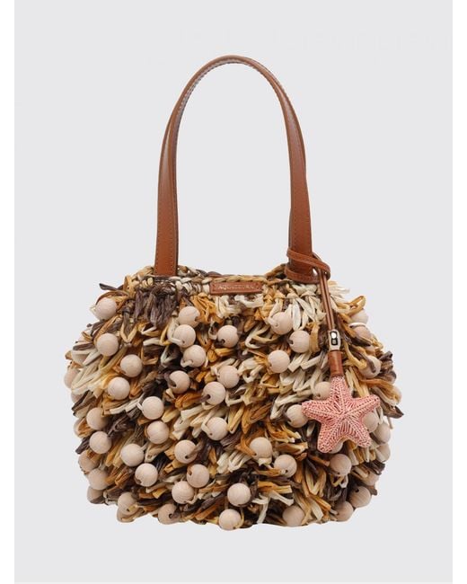 Aquazzura Brown Raffia Bag With Wooden Beads