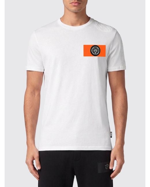 Philipp Plein White Cotton Crew Neck T-Shirt With Contrast Logo On The Chest for men