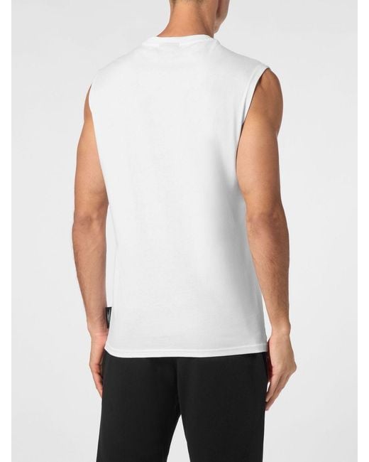 Philipp Plein White Cotton Tank Top With Contrasting Graphic Logo Print for men