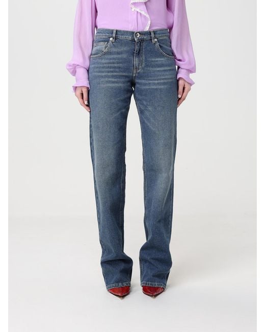 Blumarine Blue Slim Fit Denim Jeans With Distressed Logo