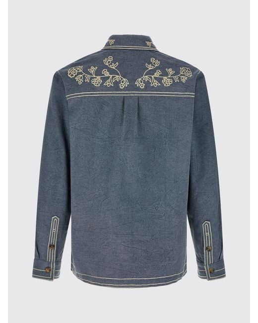 Isabel Marant Blue Embroidered Cotton Rudy Overshirt for men