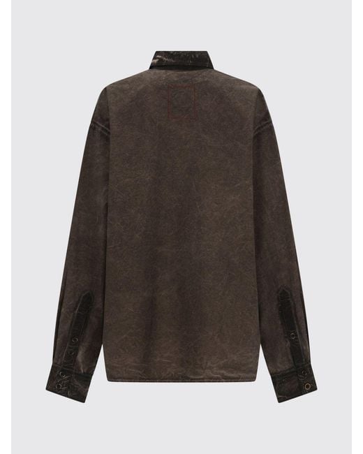Uma Wang Brown Relaxed Fit Distressed-Effect Cotton Shirt With French Collar for men