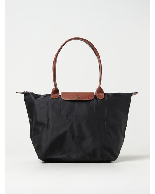 Longchamp Black Le Pliage Original L Recycled Nylon And Leather Bag