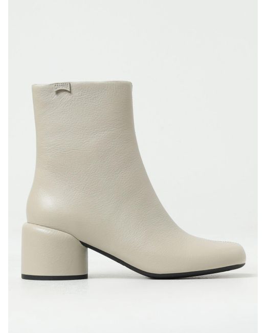 Camper White Niki Leather Ankle Boots With Heel