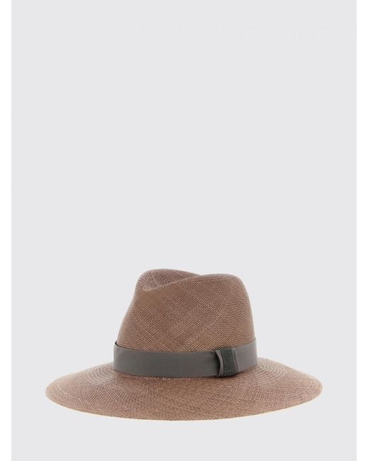 Brunello Cucinelli Brown Raffia Hat With Ribbon