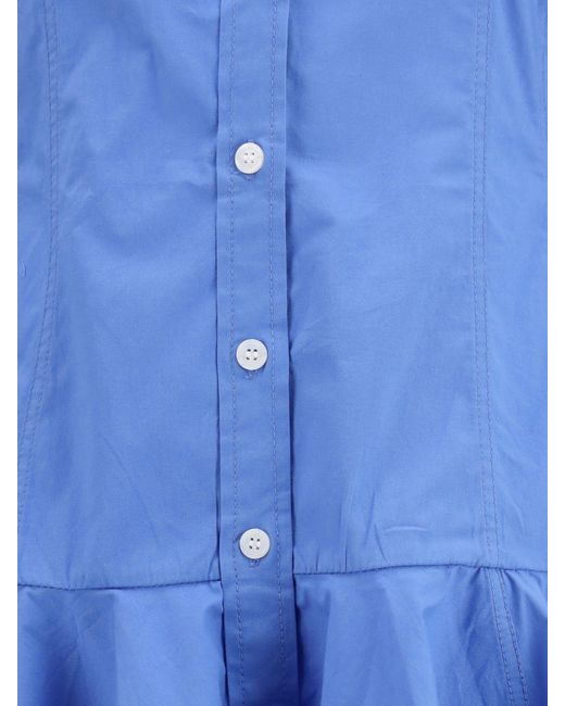 Ganni Blue Organic Cotton Mini Shirt Dress With Long Sleeves