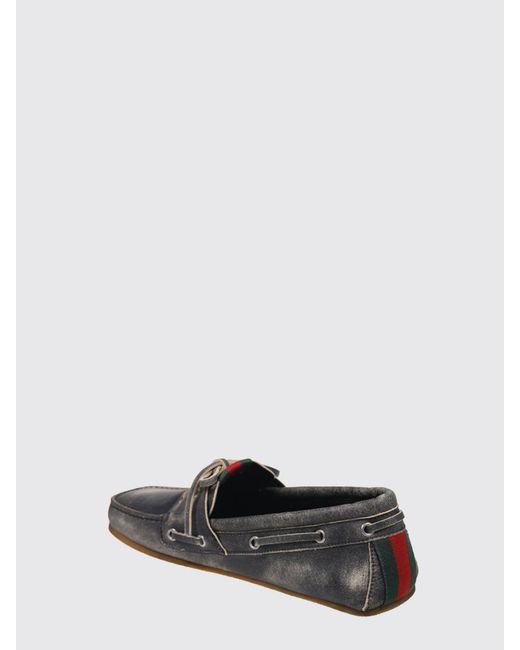 Gucci Gray Used Leather Boat Loafers for men