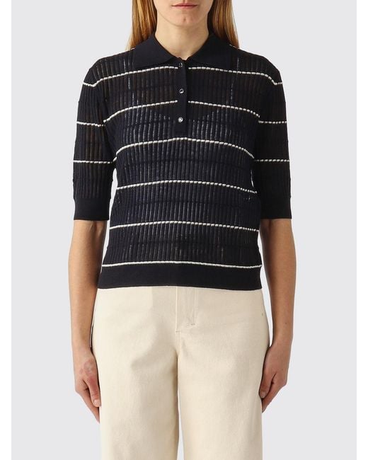 Max Mara Blue Striped Wool And Silk Polo Shirt