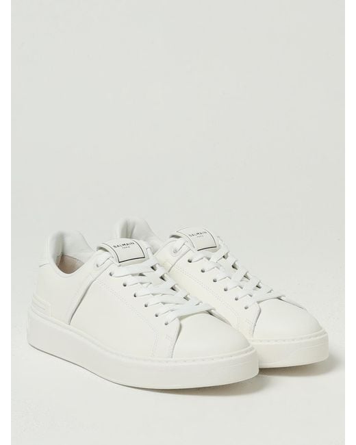 Balmain White Leather Low-Top Sneakers