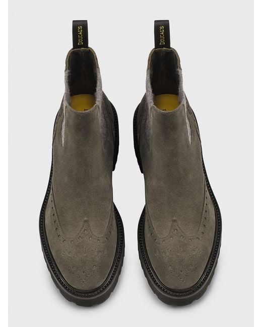 Doucal's Brown Suede Ankle Boots With Brogue Motif