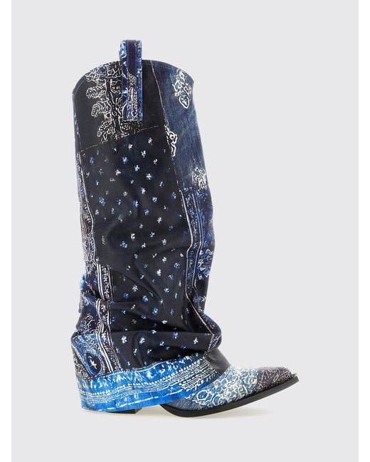 R13 Blue Trompe-L'Œil Print Leather Boots