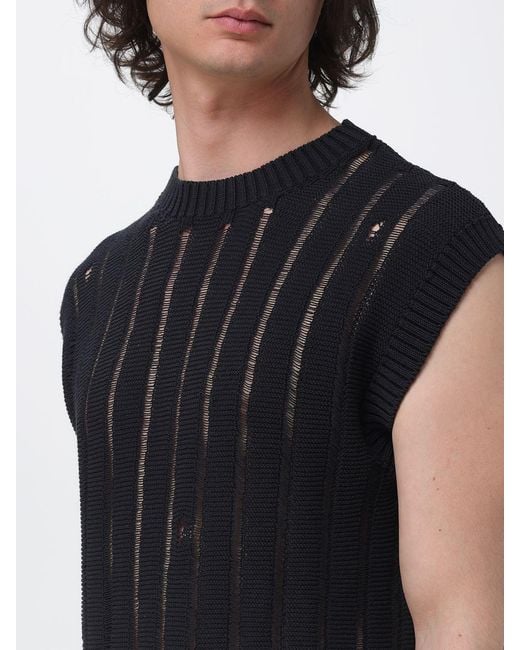 Laneus Black Destroyed Effect Cotton Knit Vest for men