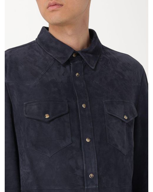 Overshirt in pelle scamosciata di Brunello Cucinelli in Blue da Uomo